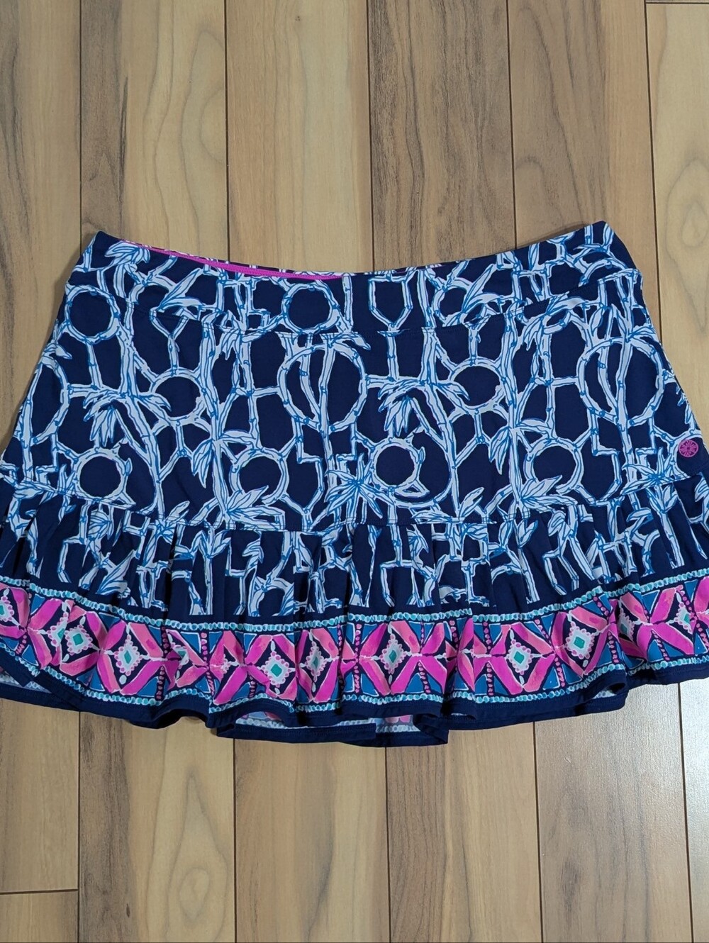 EUC! Lilly Pulitzer Luxletic Taye Skort High Tide Navy Lucky Bamboo Size XL